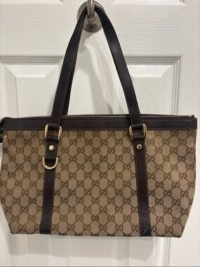 Authentic Gucci Beige & Dark Brown GG Canvas Tote